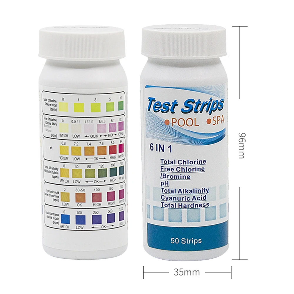 

KKmoon 50Pcs/Bottle 6-In-1 Test Strips Multifunctional Test Paper Swimming Pool Water Quality Tester Strip