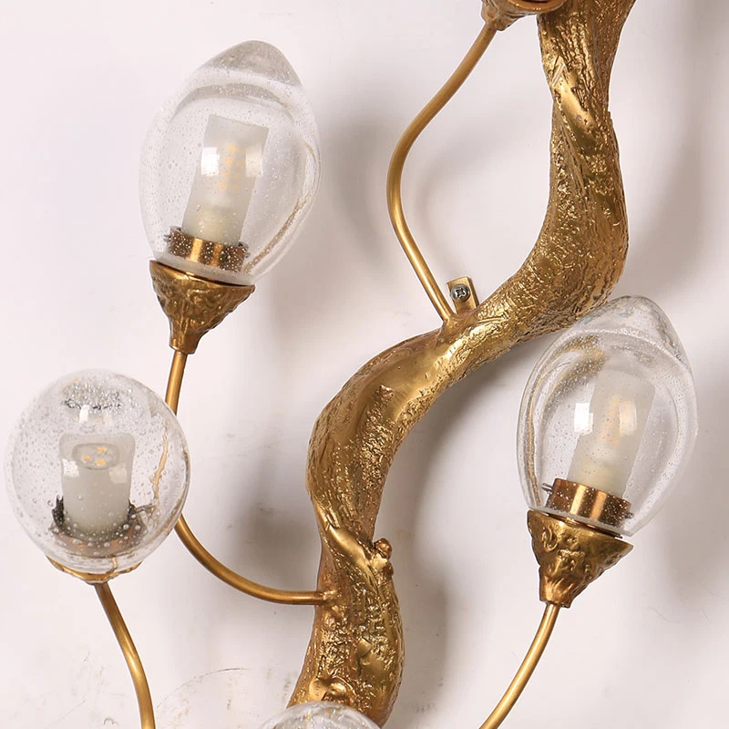 

Vintage Luxury Copper LED Wall Lamp Villa Living Room Luxury Crystal Wall Light Creative Corridor Light Bedroom Bedside Lighting