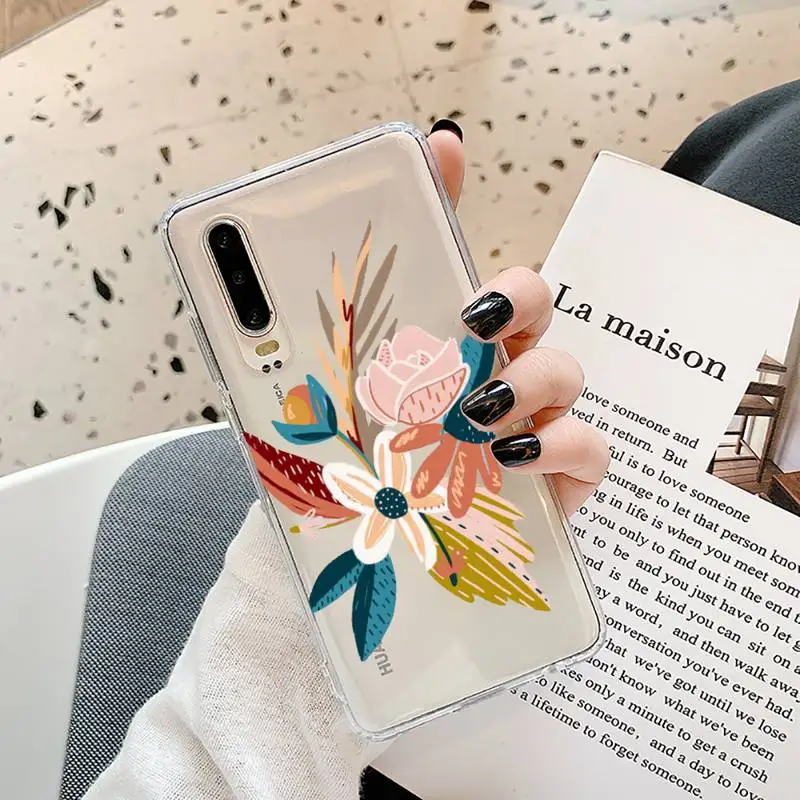 

Flower leaves Peony daisy Phone Case Transparent for Samsung A71 S9 10 20 HUAWEI p30 40 honor 10i 8x xiaomi note 8 Pro 10t 11