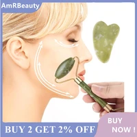 natural jade roller thin face massager lifting tools slim facial gua sha green stone anti aging wrinkle skin beauty care set box