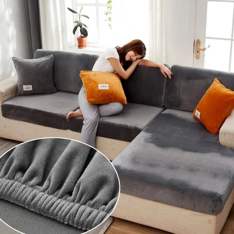

Velvet Sofa Seat Cover For Living Room Cushion Cover Thick Jacquard Solid Soft Stretch Sofa Slipcovers Protector