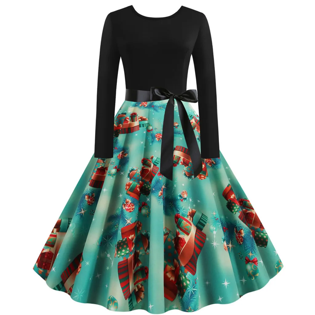 Лоскутное Плиссированное рождественское платье женское винтажное Хепберн с
