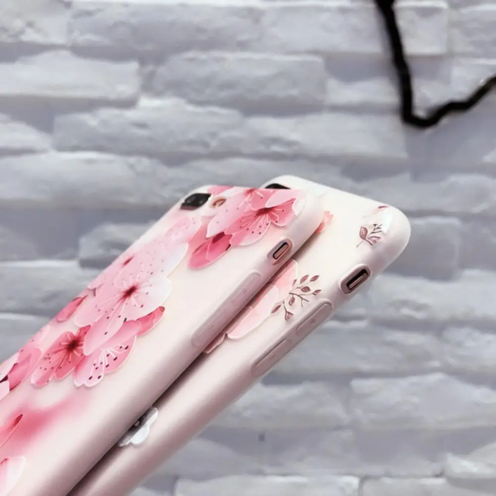 Силиконовый чехол с цветочным рисунком для iPhone 7 8 6 6S Plus 11Pro XS Max XR X розовыми