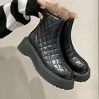 Женские нескользящие ботинки на нескользящей подошве, теплые, Роскошные, дизайнерские, черные, с круглым носком, на квадратном каблуке
