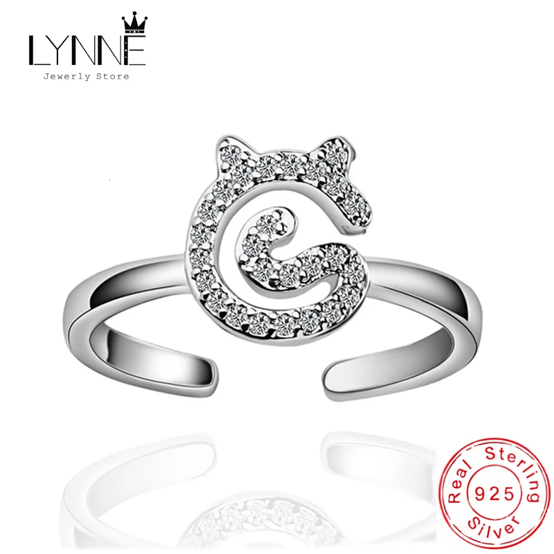 Hot Fashion 925 Sterling Silver Cute Cats Rhinestone Rings Open Resizable Elegant Cat Pattern Ring For Women&ampGirl Jewelry Gift |