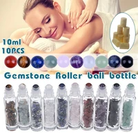 10pcs 10ml natural gemstone essential oil roller ball bottles transparent perfumes oil liquids roll on bottles with crystal chip