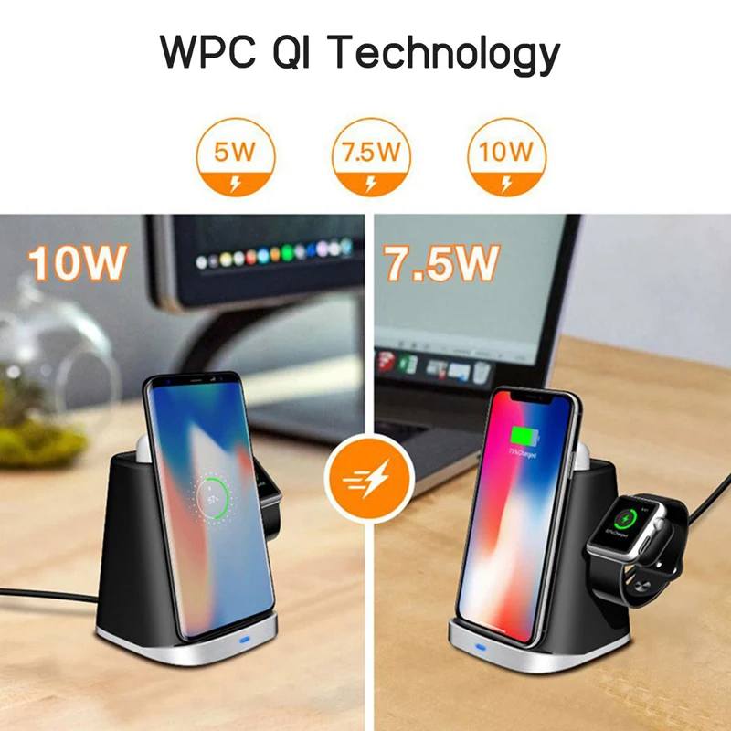 3 в 1 Qi Беспроводной Зарядное устройство Pad для Airpod for Apple Watch 2/3/4 Быстрая зарядка