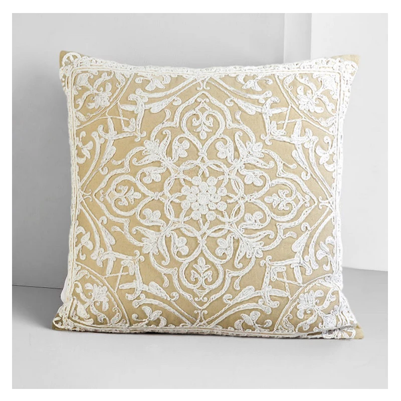 

Новая веревочная Подушка с вышивкой бежевая льняная с трехмерной вышивкой Этническая подушка для дома 50x50 диван-кровать домашняя оптовая п...
