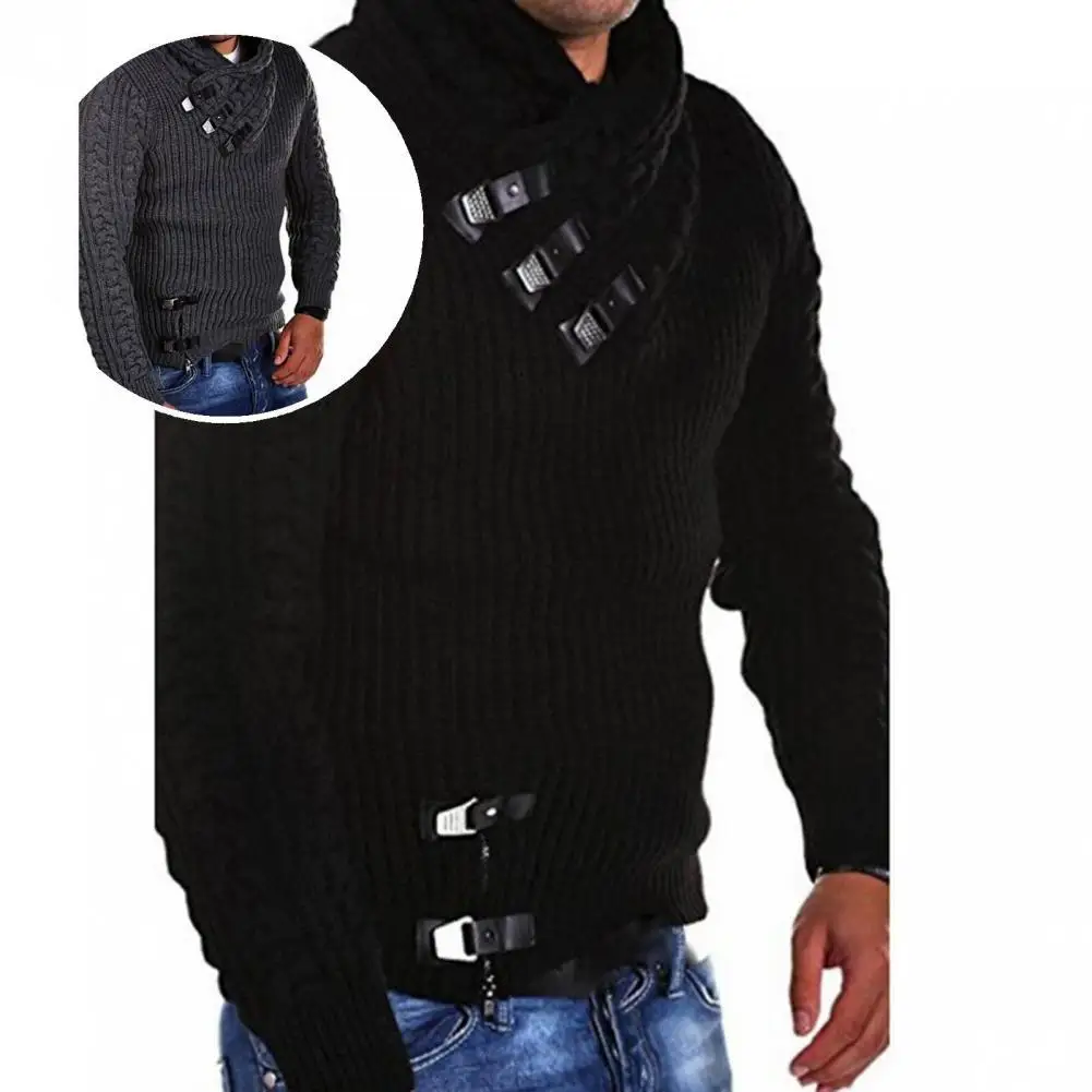 

Streetwear Simple Buttons Knitting Pullover Thick Men Sweater All Match for Office