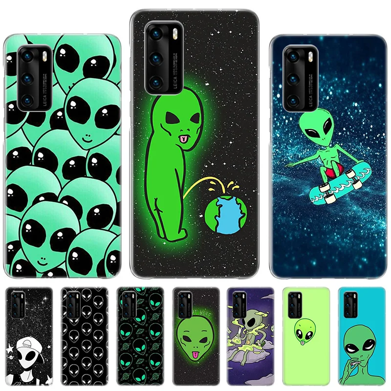 

Lovely Funny Alien Case For Huawei P50 P40 P30 P20 P10 lite Printing Pattern Cover For Huawei Mate 20 10 Pro Anti-fall Coque