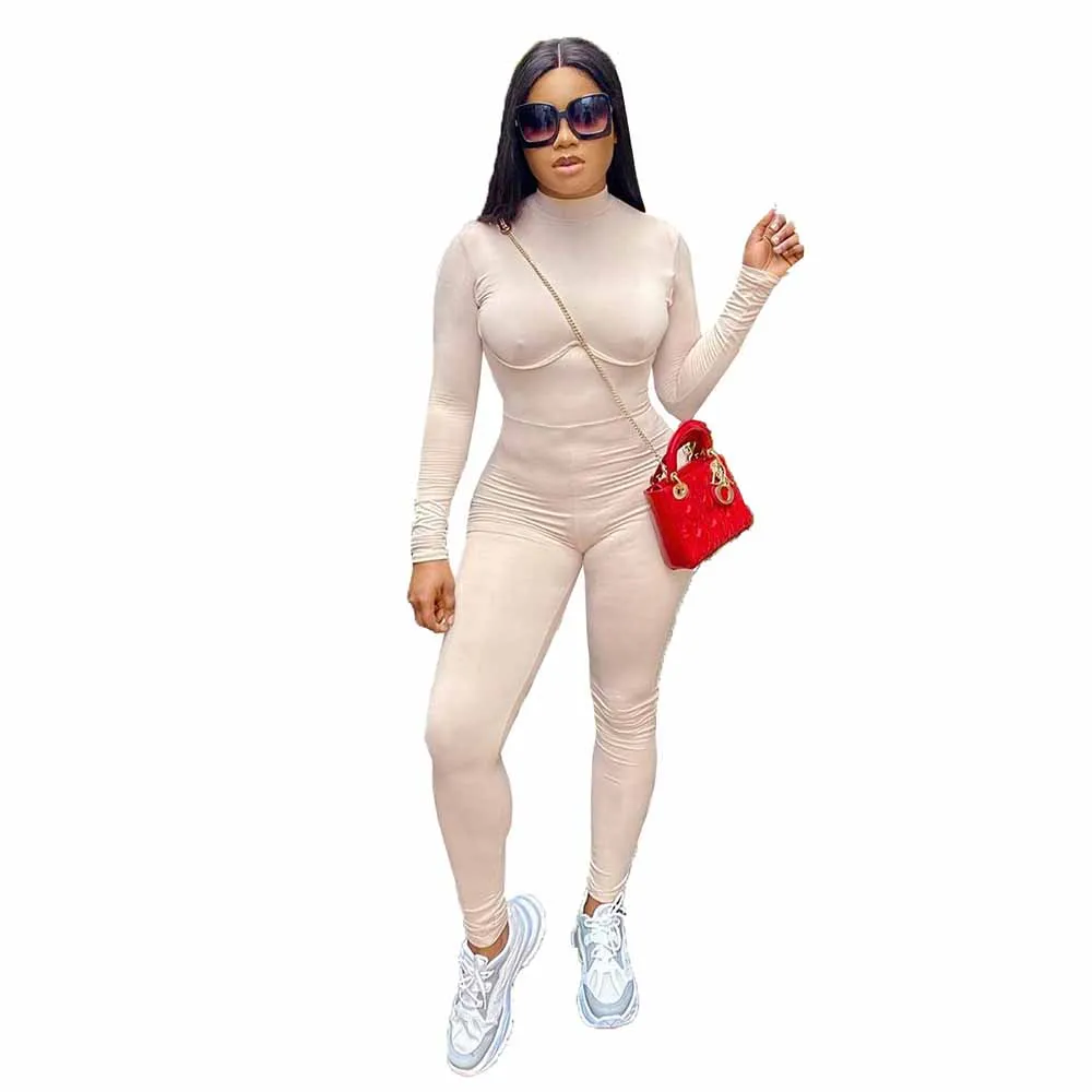 

Casual Workout Fitness Sporty Jumpsuit for Women Sexy Long Sleeve Skinny One Piece Overalls Autumn Winter Solid Slim Body Suits