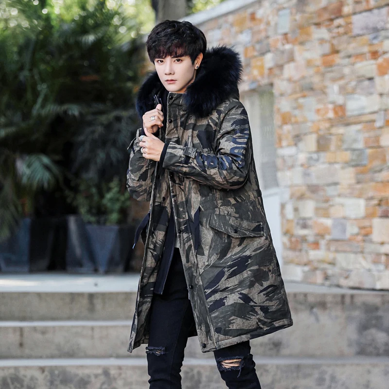 2020 New Winter Duck Down Jacket Men Camouflage Long Coat Raccoon Fur Collar Warm Men's Jackets 19001 KJ3446 | Мужская одежда