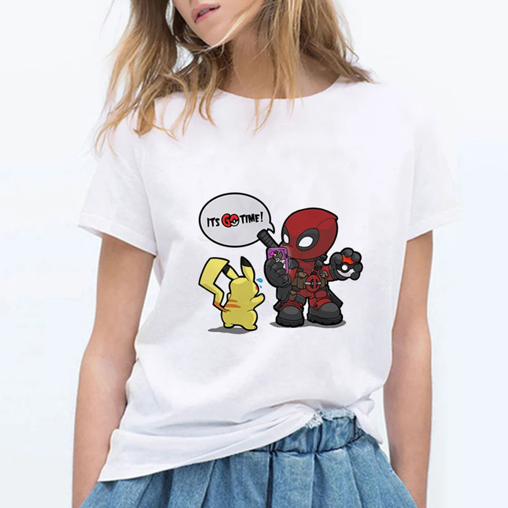Новые модные женские туфли футболки Pokemon kawaii футболка аниме Pika Для женщин футболка Пикачу футболка хлопок короткий рукав для девочек Футболки-топы