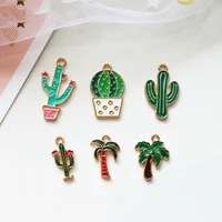 10pcs cactus coconut tree enamel pendant earrings necklace bracelet making cute plant pendant handmade diy jewelry accessories