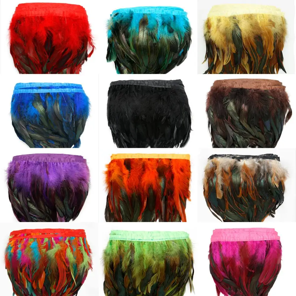 Натуральные петушиные перья бахрома для рукоделия Плюмаж 10-15 см лента с черными