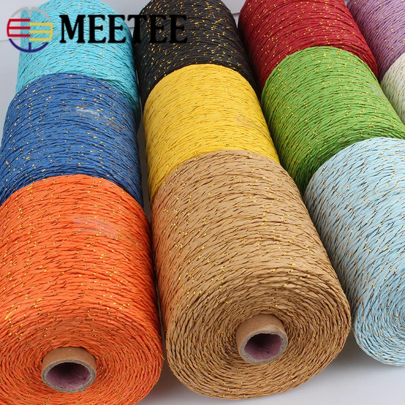 

2Roll Meetee Double Color Raffia Rope Golden Silk Cotton Yarn Straw Thread Woven Hat DIY Crochetting Bag Yarns Weaving Material