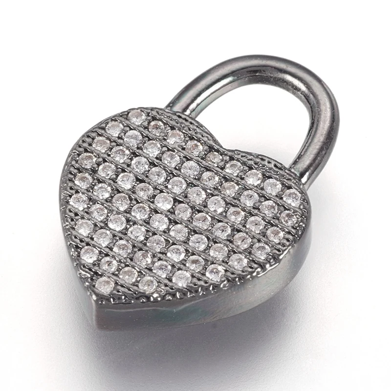 

10pcs Brass Micro Pave Cubic Zirconia Pendants Charms Heart Padlock for Jewelry Making DIY Accessories 20x14x3.5mm Hole: 6x6.5mm