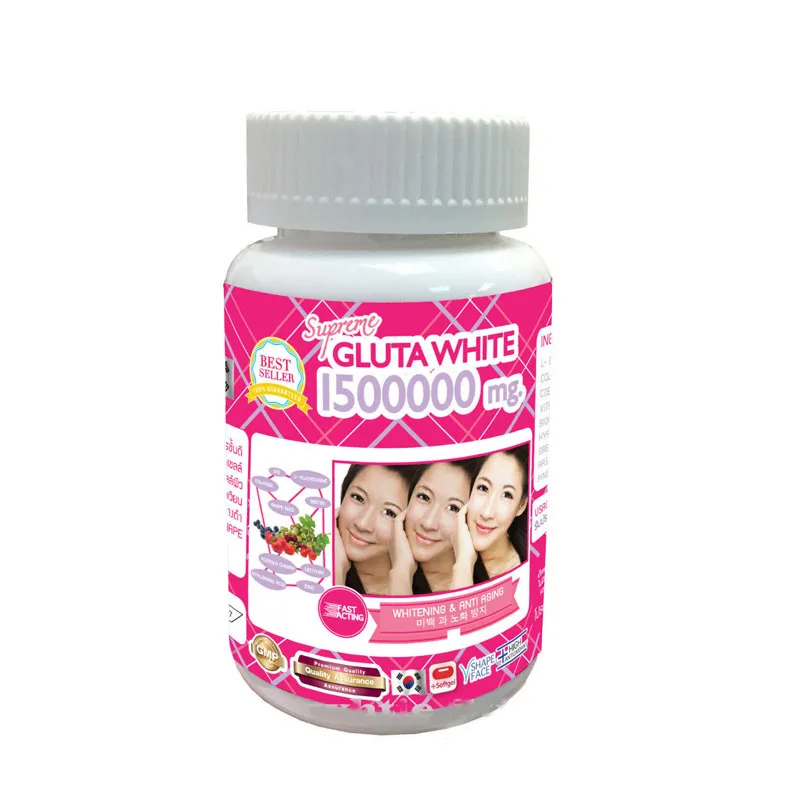 

1X Supreme GLUTA 1500000 Mg White Glutathione Collagen V Shape Face Whitening Anti Aging 1 bottle=30 Softgels