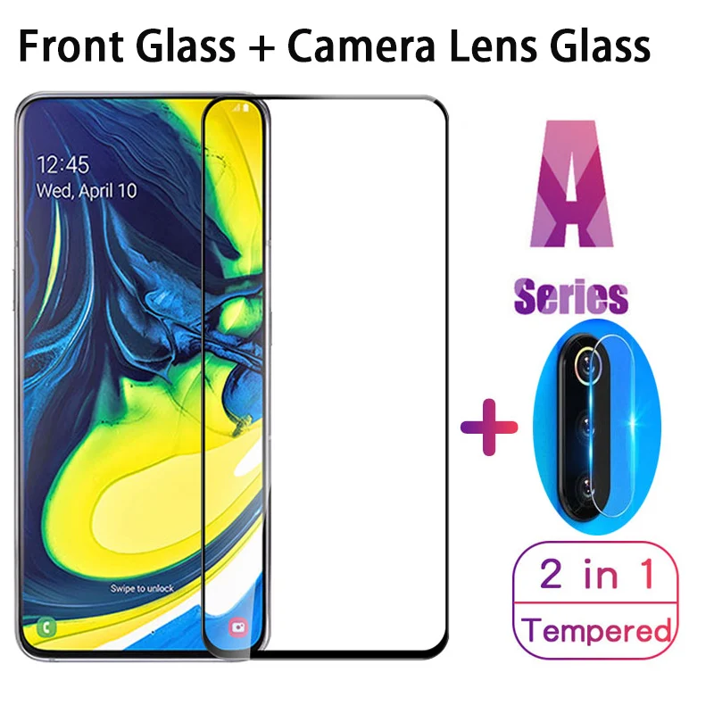 2 в 1 защитный Стекло для samsung Galaxy A70 A10 A20 A20e A30 A50 A60 M10 M20 M30 M30s защита экрана камеры