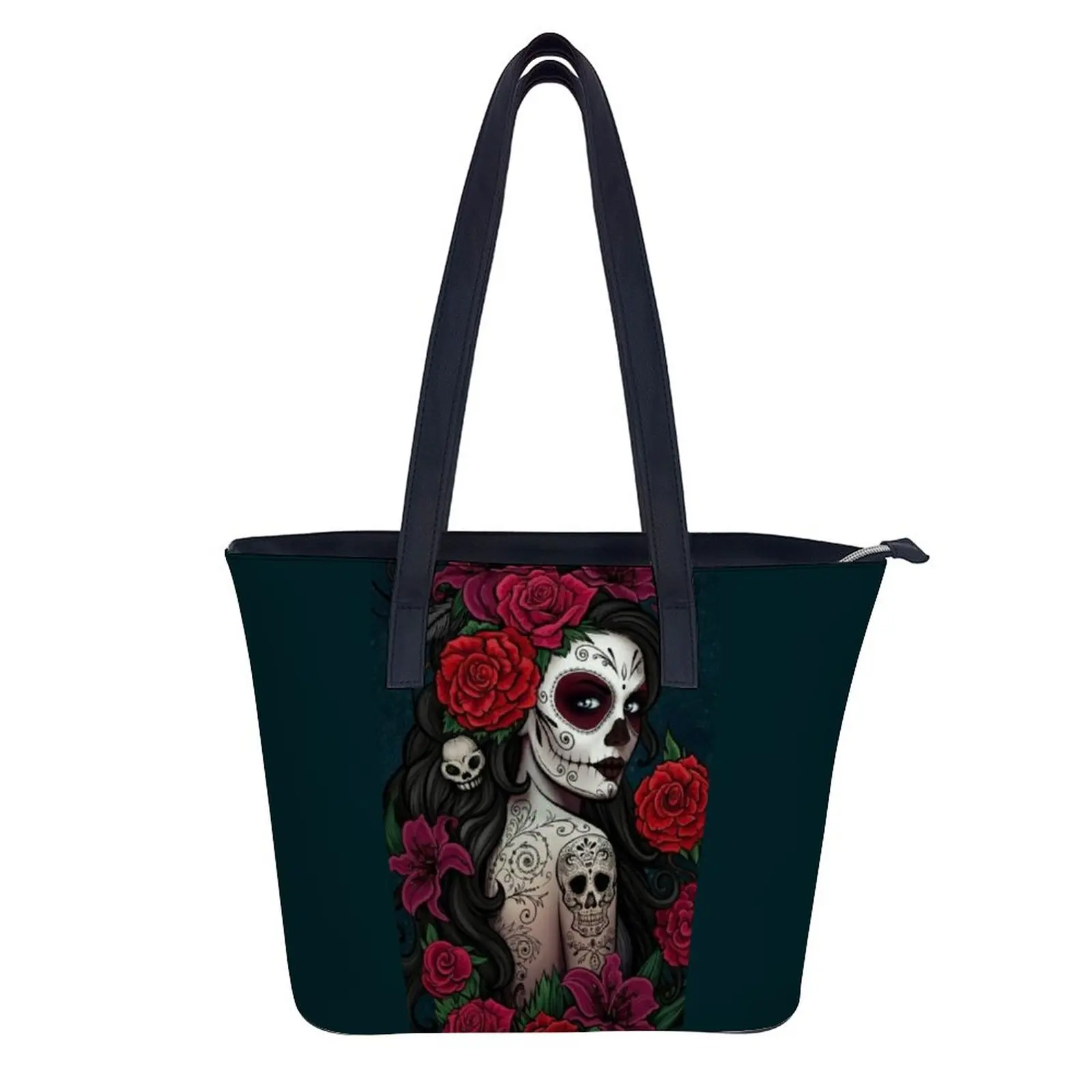 

Catrina Tatto Skull Shoulder Bag Rose Colorful Leather Handbag Student Beach Belt Gifts Shopping Bag