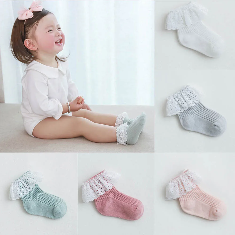 2019 детские носки на осень и зиму хлопковые кружевные с цветами для девочек