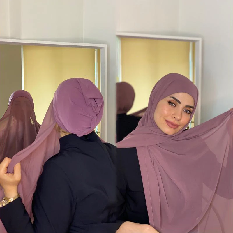 Популярный женский трикотажный головной убор без булавок шифоновый хиджаб