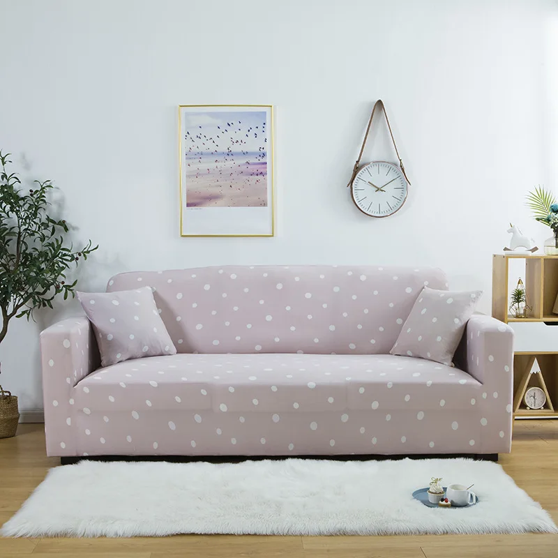 Чехол для дивана эластичный в белый горошек на сером фоне из полиэстера | Дом и