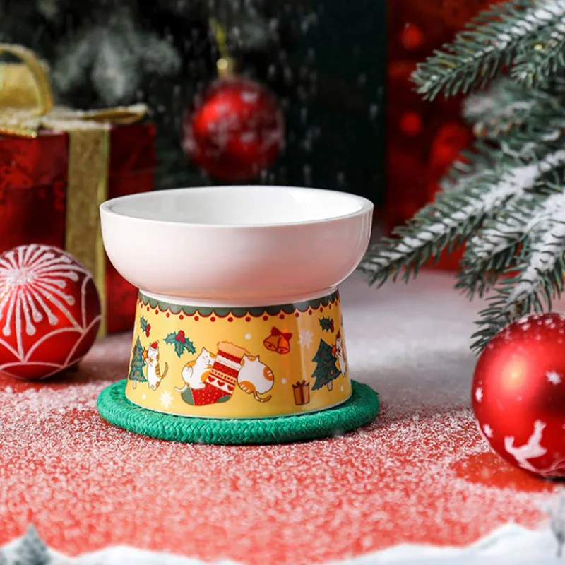 

Christmas Ceramic Cat Bowl Ceramic Protect Cervical Spine Pet Bowls Neck Guard Cats Gatos Accesorios Pets Mascotas Для Кошек