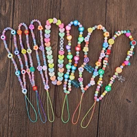 fashion popular resin ceramic beads mobile phone chain for women cute sweet macarons colors mobile phone lanyard accessories