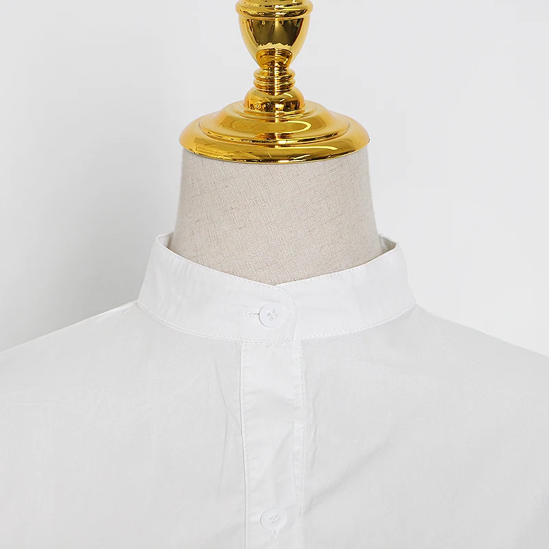 

Elegant Shirts For Women Stand Collar Long Sleeve Female Autumn Fashion New Tide Patchwork Ruffle White Shirt