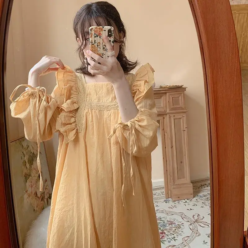 Autumn Fairy Kawaii Dress Women Long Sleeve Yellow Elegant Party Midi Female Casual Korean High Waist Designer 2021 | Женская одежда