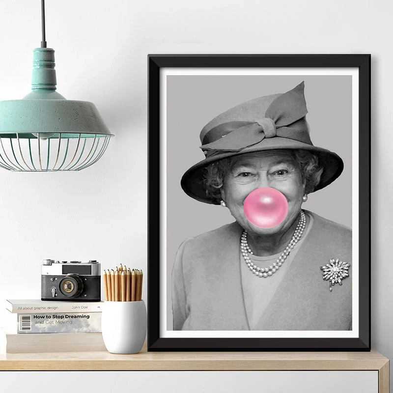 Nordic Artwork Bubblegum Queen Wall Art Posters Elizabeth II Modern Prints Canvas Painting Pictures for Living Room Home Decor | Дом и сад