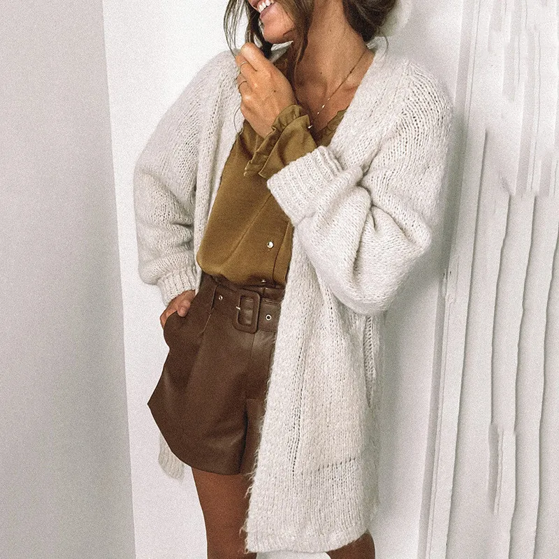 

Elegant Loose Women Knitted Cardigans 2020 Winter Casual Long Sleeves Open Stitch Sweater