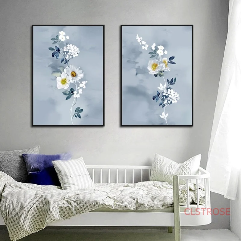 Декор в скандинавском стиле домашнее искусство свежие синие и белые цветы