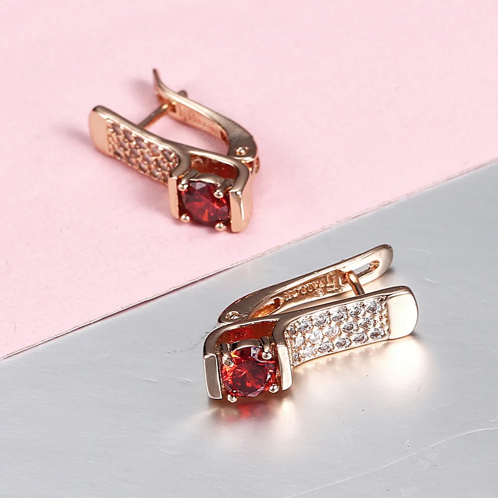 Женские этнические серьги GE155A с красным камнем и кубическим цирконием