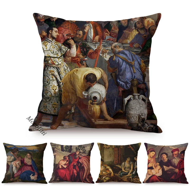 Renaissance Vintage Oil Painting Art Decorative Sofa Throw Pillow Cases Ancient Rome Senate Pattern Luxury Linen Cushions Cover