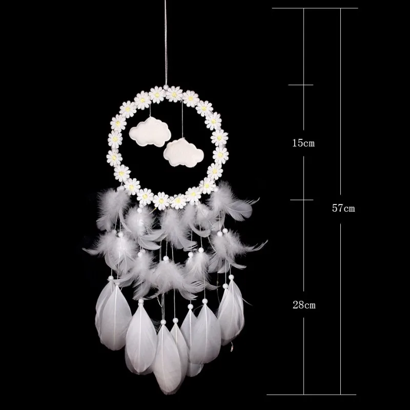 

JW-Handmade White Cloud Feather Dream Catcher With Fairy LED Light String Decorative Hanging Ornaments For Wedding Decor