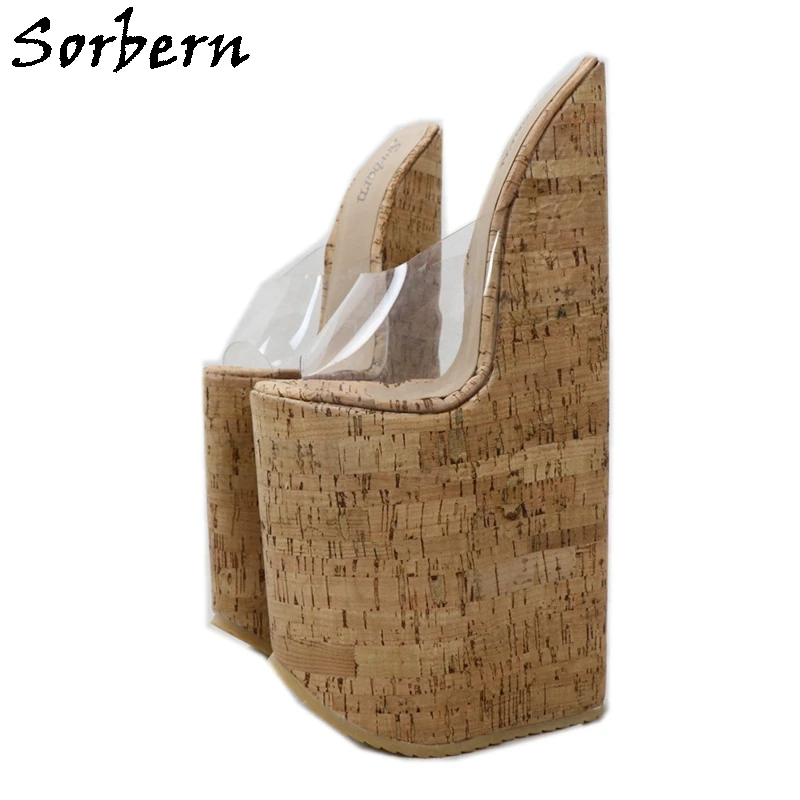 Женские босоножки на танкетке sorberlin черные из ПВХ очень высоком каблуке 30 см с