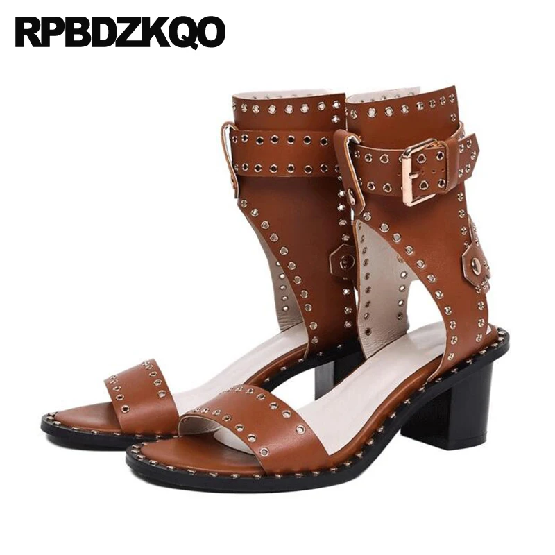 дизайнерские сандалии женщины люкс 2018 Настоящая кожа блок черный обувь ремешок