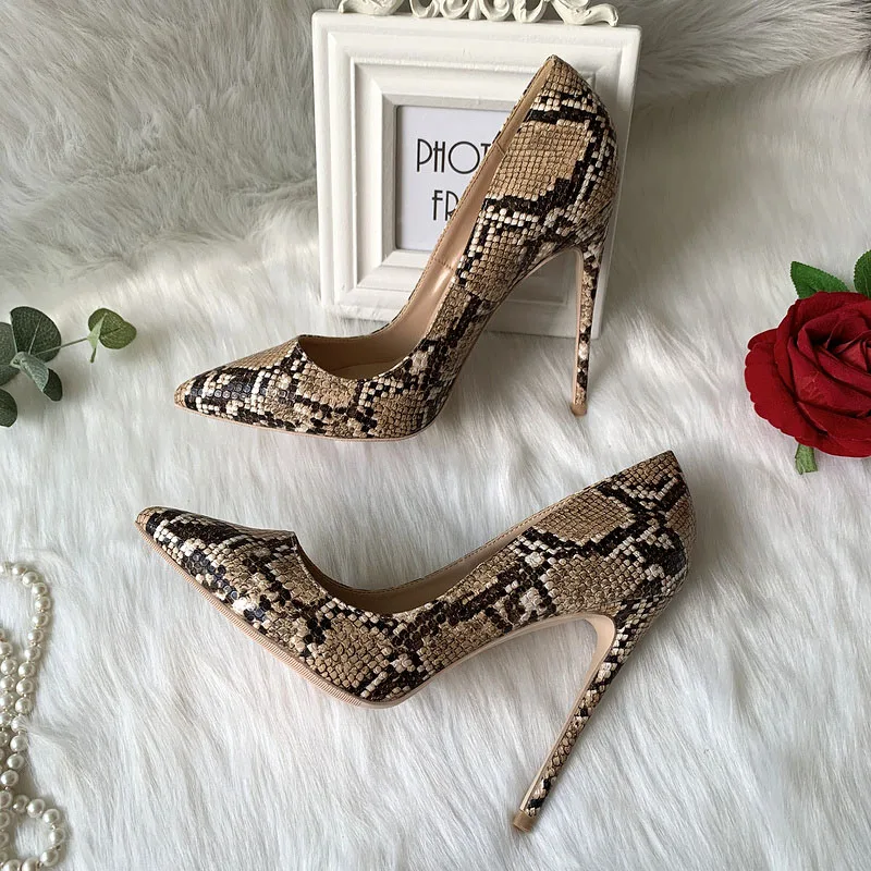 

Sexy Wild Python Pattern Pumps Women Fashion Night Club Stilettos Snake Stripe High Heeled Shoes 12cm Women's Heels Spring Shoes