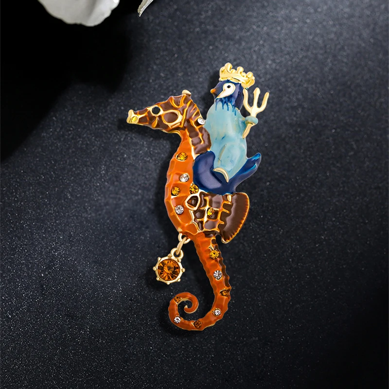 

Wuli&baby Enamel Pegion Ride Seahorse Brooches For Women Funny Animal Casual Party Brooch Pin Gifts