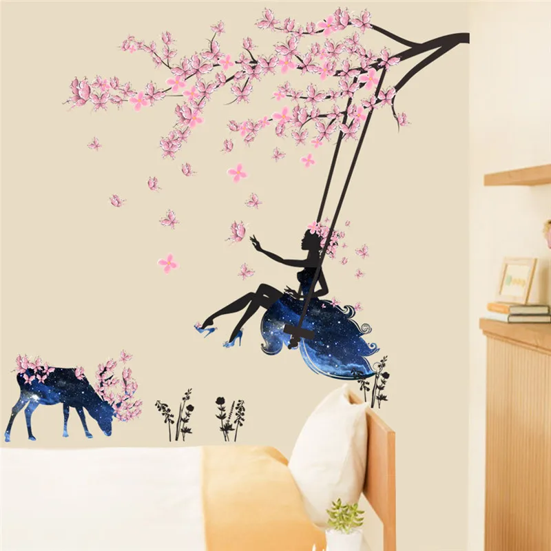 Chinese StyleFlower Fairy Plum Tree Home Decor Paper Flowers Kids Bedroom Decorative Wall Sticker On Wallpaper Diy | Дом и сад