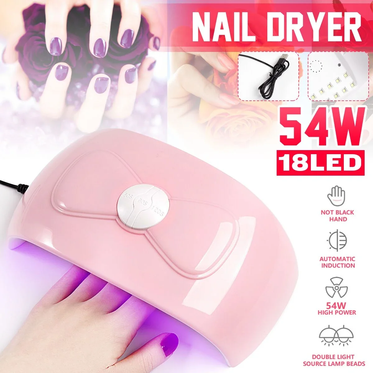 

54W Nail Dryer UV Lamp LED Lamp For Nails With 18 LEDs Dryer Lamp For Curing Gel Polish Auto Sensing Nail Manicure Tool Portable