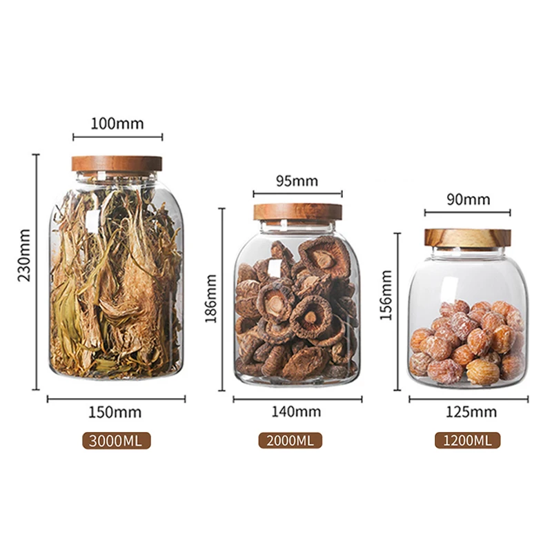 Sealed Kitchen Storage Container Mason Jars with Wood Lid Spices Glass Jar Clear Pasta Airtight Canister Food Storage Organizer images - 6