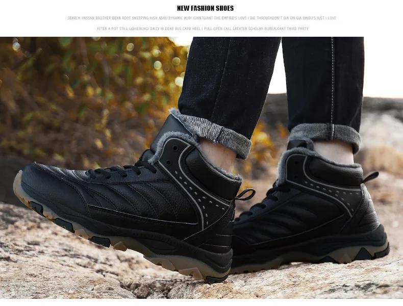 Classic Men Winter Ankle Boots Thick Plush Keep Warm Men Snow Boots Outdoor Man Leather Waterproof Winter Boots Work Shoes 39-48