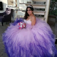 robe de bal tiered purple quinceanera dresses beaded ball gown prom dress 2020 sweetheart lace up reception party dress vintage