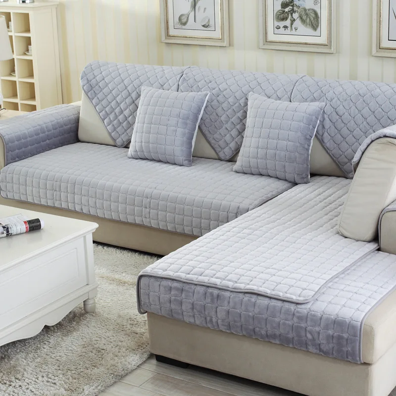 

Gray Thick Flannel Sofa Cover Sofa Towel Slip Anti-slip Plush Four seasons Sofa Towel for Living Room Decoration