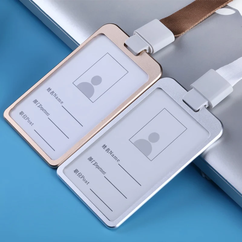 

1 Set Aluminum Alloy ID Badge Holder Bank Credit Card Bus Cards Case Cover Holders Office School Stationery