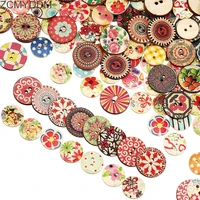 zcmyddm 50100pcs flower painting round buttons 2 holes vintage wooden buttons for needlework decorative craft diy sewing tools