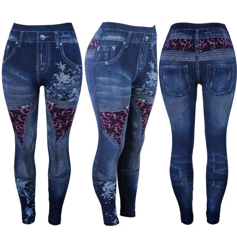 

Женские леггинсы, Осень-зима, эластичные леггинсы с принтом, имитация джинсов, женские облегающие спортивные Леггинсы с высокой талией, брю...